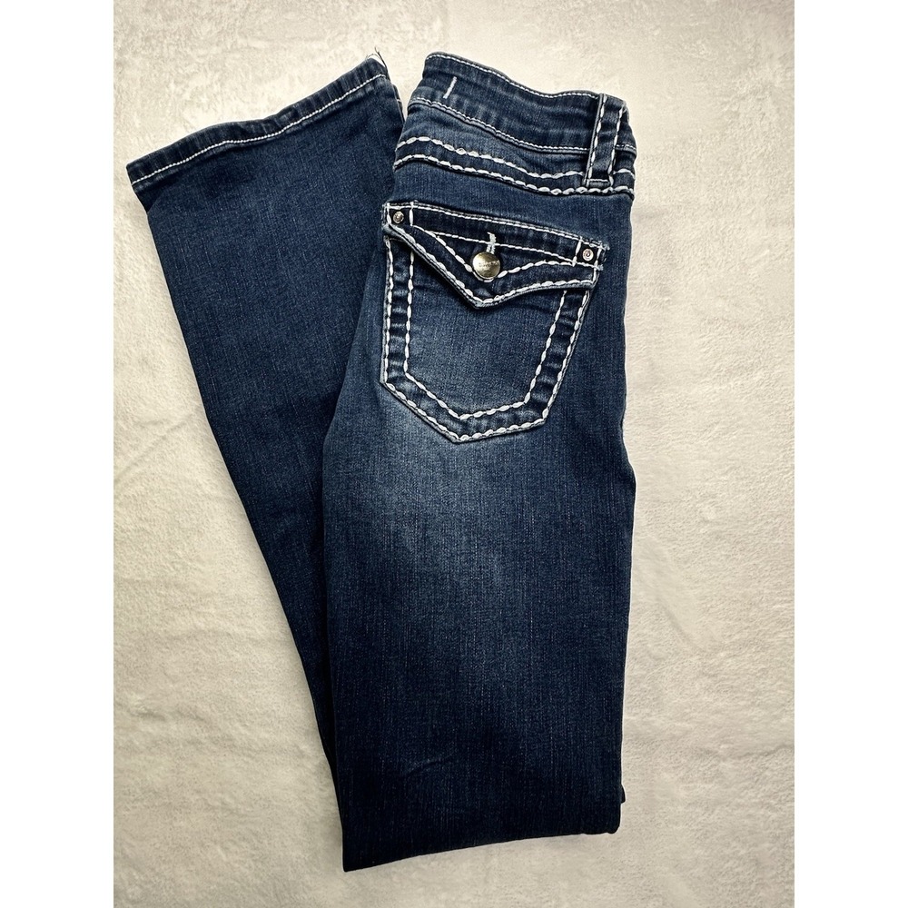 Disclosure Womens Bootcut Jeans 24x29 Hipster Western Thick Stitch Dark Wash